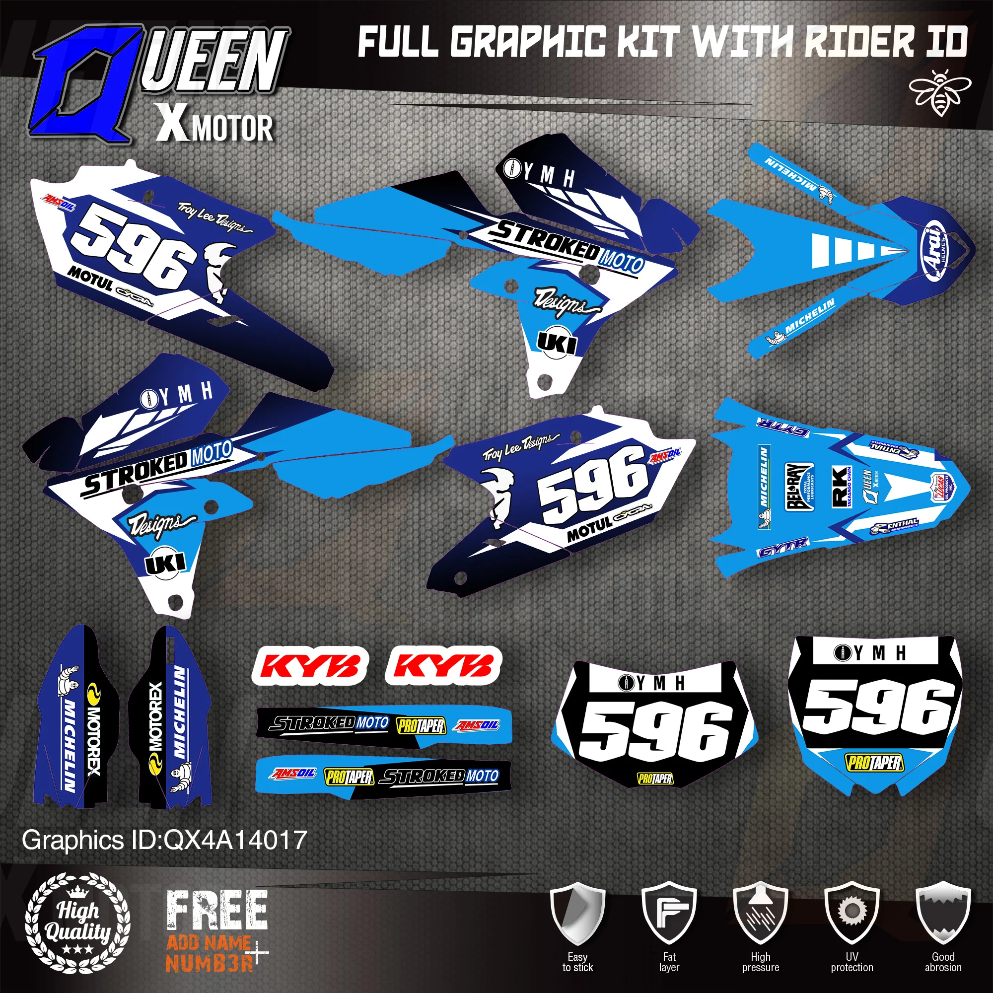 

QUEEN X MOTOR Custom Team Graphics Backgrounds Decals 3M Stickers Kit For YAMAHA 14-18YZ250F 15-18YZ250FX WRF250 14-17YZ450F 017
