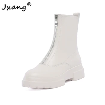 

JXANG 2020 Ankle Boots For Women White Zipper Thick bottom Platform Boot Women Autumn INS Hot Women Chunky Motorcycle Boots