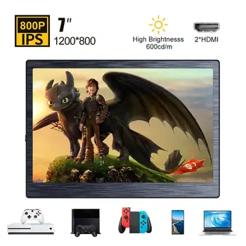 

7" inch mini portable monitor IPS HD LCD screen HDMI display for laptop PS4 Xbox gaming monitor travel movie 600cd/m outdoor
