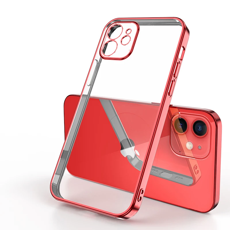 thumbnail image 1 of Luxury Square Silicone Clear Phone Case For iPhone 11 12 13 Pro Mini Xs Max X Xr Se 2020 7 8 Plus Soft Cover Plating Farme Shell, 1 of 5