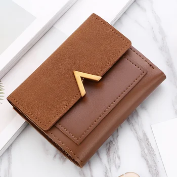 

Women Frosted Card Holder Short Matte Leather Mini Wallet Triple Folding Purse