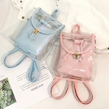 

Rucksack Women transparent bagpack jelly mini backpack summer school bag college back pack for girls mochila transparente 2019