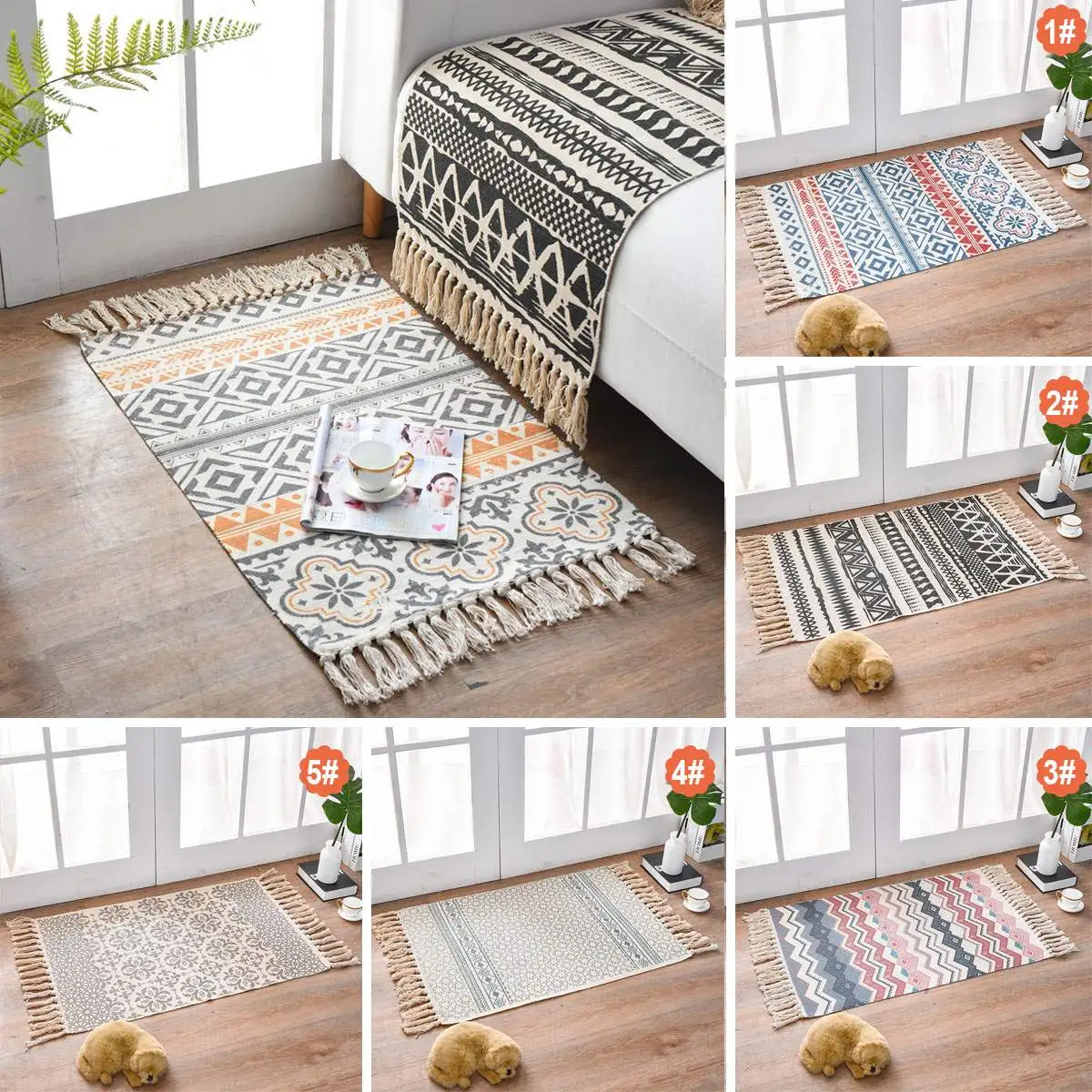 60X90 см Американский богемный Конопляный хлопок ручной геометрический узор напольный коврик одеяла с кисточками украшения дома