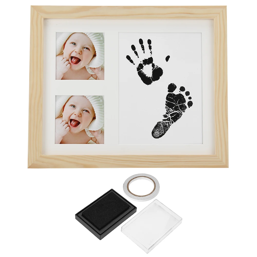 Три сетки отпечаток руки ребенка отпечаток ноги деревянная фоторамка с чернила для печати Pad украшение детской подарок Дети отпечаток руки
