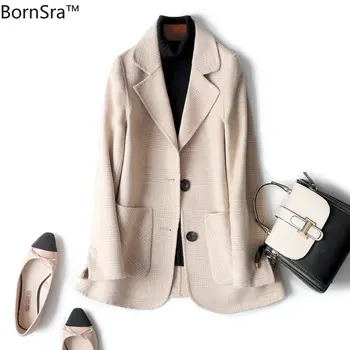 

BornSra High Quality Beige Color Vintage Warm Wool Double Sided Cashmere Coat Short Style Woolen Women's Coat For Winter