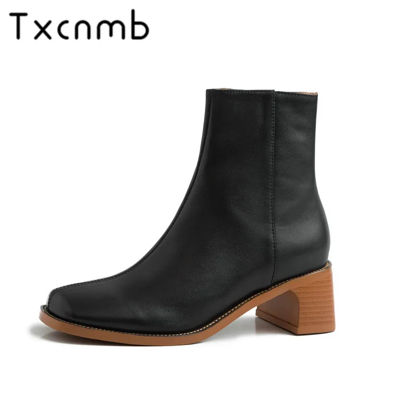 

TXCNMB Top Quality Boots Women Basic Boots High Heels Square Toe Zipper Autumn Winter Ladies Shoes Woman Female Elegant Office
