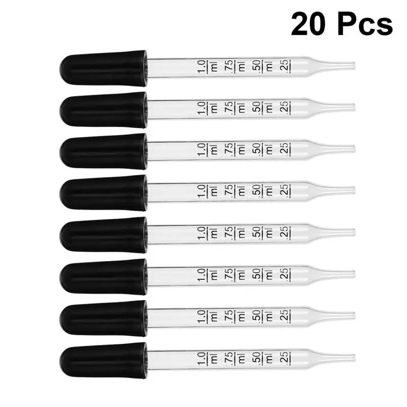 20pcs 1ml Straight Head Pipette Glass Droppers Graduated Glass Pipettes Lab Dropper Pipet with Scale Line Office Laboratory Tool