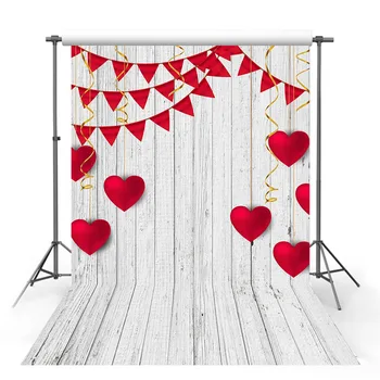 

Vinyl Photo Backgrounds Valentine's Day White Wood Floor Romantic Red Heart Flag Love Decor Couple Backdrop Photo Studio
