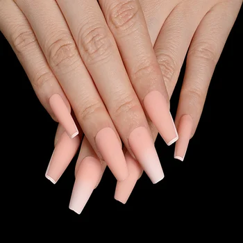

24pcs/Box Simple Gradient Color French Style Coffin Fake Nail White Edge ABS Resin Full Cover Wearable full cover fake nail tips