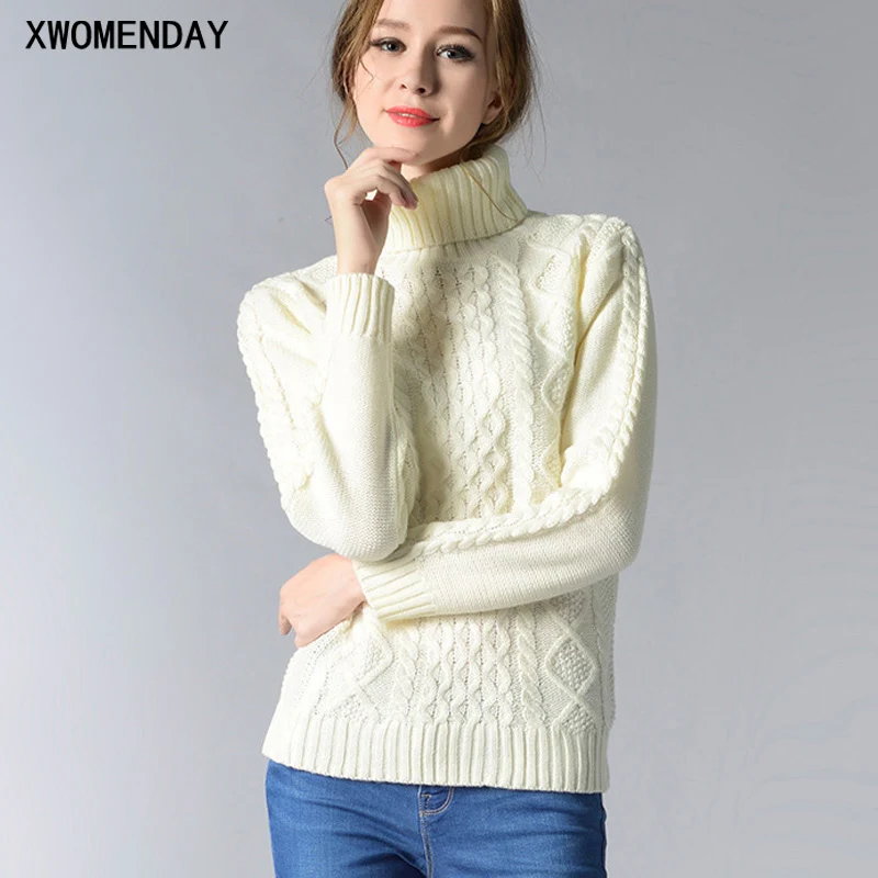 

Women Knitted Sweater Long Sleeve Turtleneck Autumn Winter Warm Pullover Top Feminine Casual Black Clothing Knitwear 2019