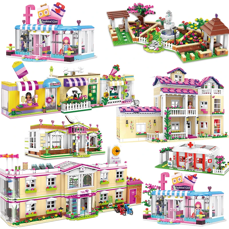 

The City School Bus Architecture House MOC Hospital Mall Set Compatible with Legoingly Friends Building Blocks Toy for Girl