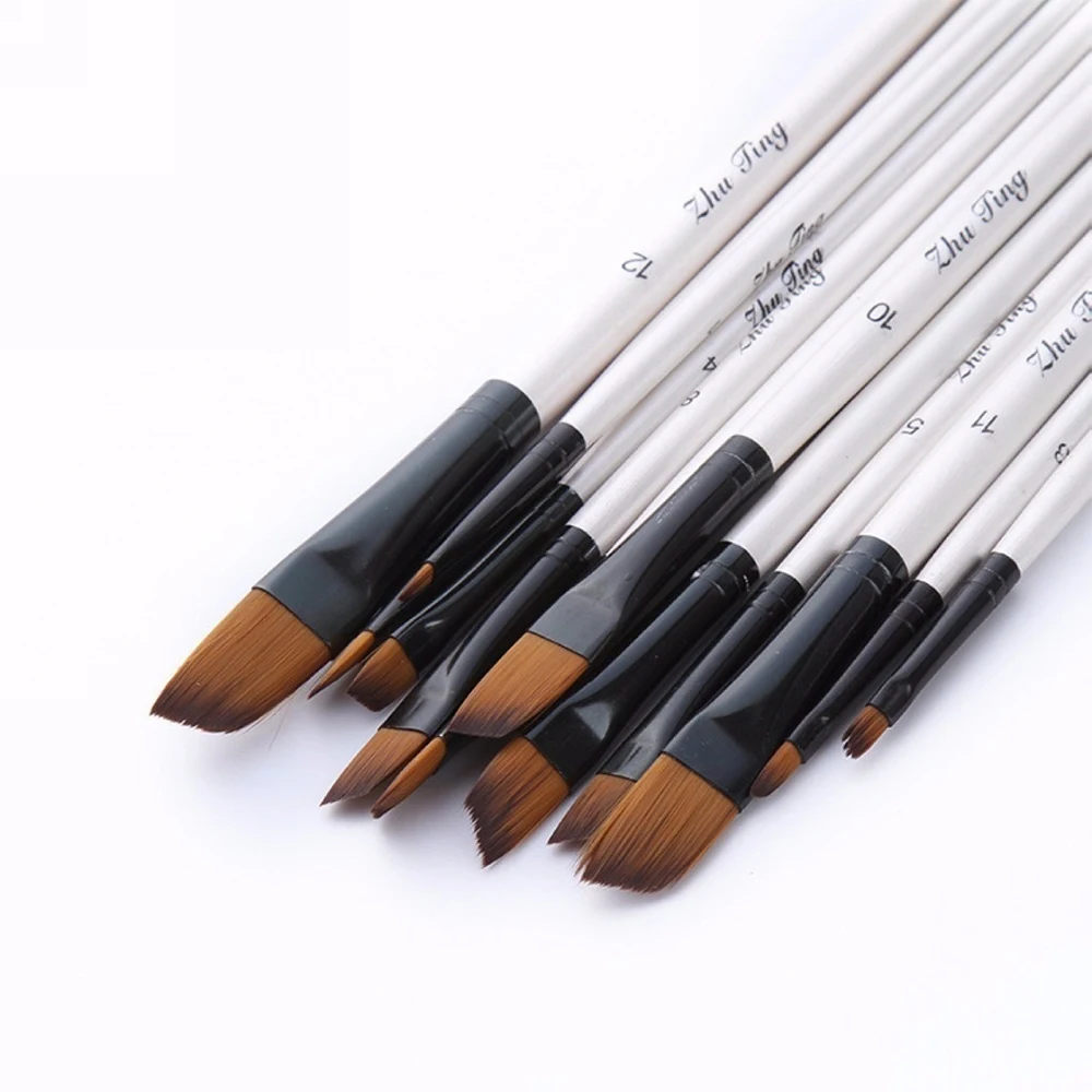 Brush Pen Delicate Durable Nylon 12Pcs Craft Art Drawing Supplies Painting Brush Acrylic Nylon Hair Paintbrush