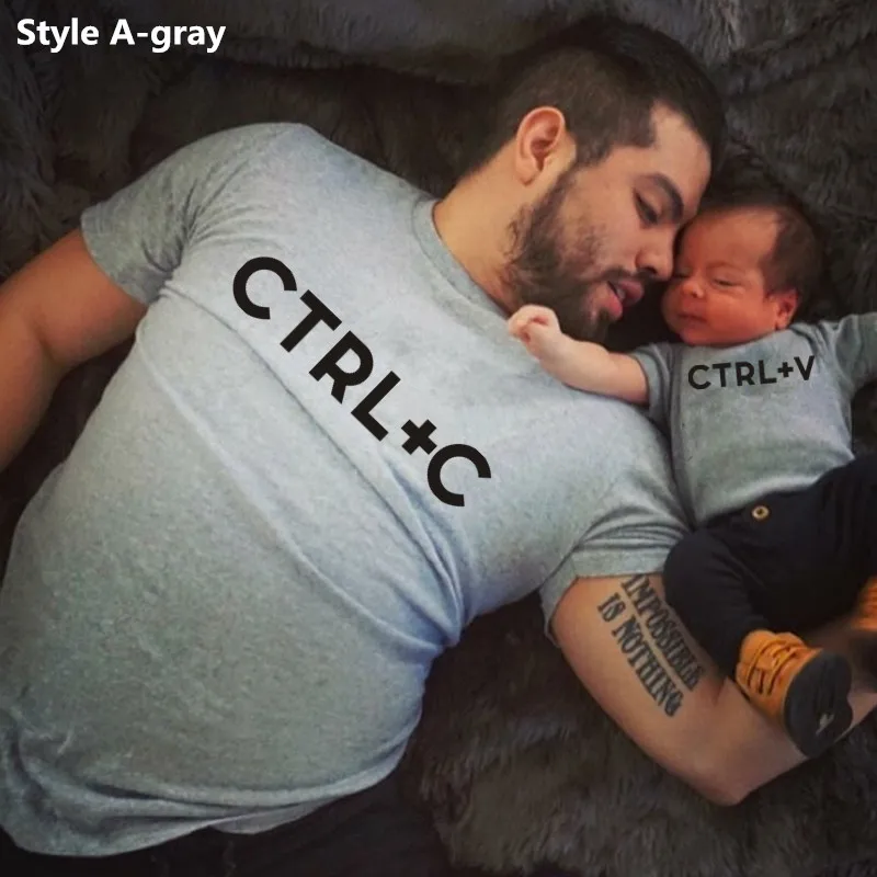 style A-gray Сочетающаяся Футболка с принтом Ctrl+ C и Ctrl+ V для папы, Детский боди, идеальный подарок на день отца, семейная одежда - Цвет: style A-gray