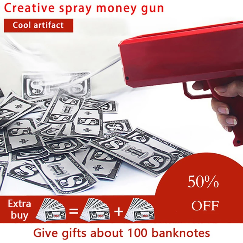 Make It Rain Money Gun Red Pink Toy Christmas Gift Party Toys Game 100PCS Cash Fashion Money Gun Toys Bubble Column For Package