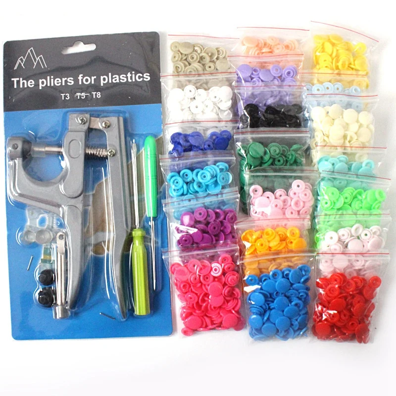 

208 Sets Of Resin Four-Button Buckle Installation Tool Hand Pressure Pliers Button Box Set Clothing Accessories KAM Button
