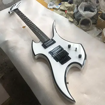 

High quality 6 string shaped electric guitar, black edge, white electric guitar instrument free shipping