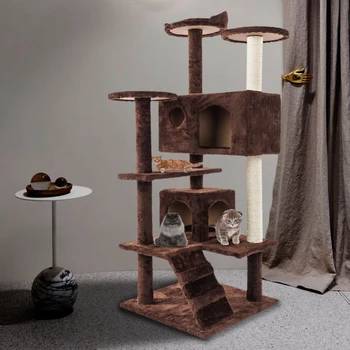 

Beautiful And Stable 52" Solid Cute Sisal Rope Plush Cat Climb Tree Cat Tower Brown