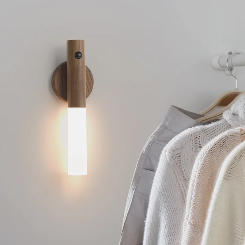 Creative Intelligent Auto PIR Motion Sensor LED Rechargeable Magnetic Night Light Wood Wall Light Kitchen Cabinet Light Lamp 061330ff83c078d1804901: Walnut wood|White wood