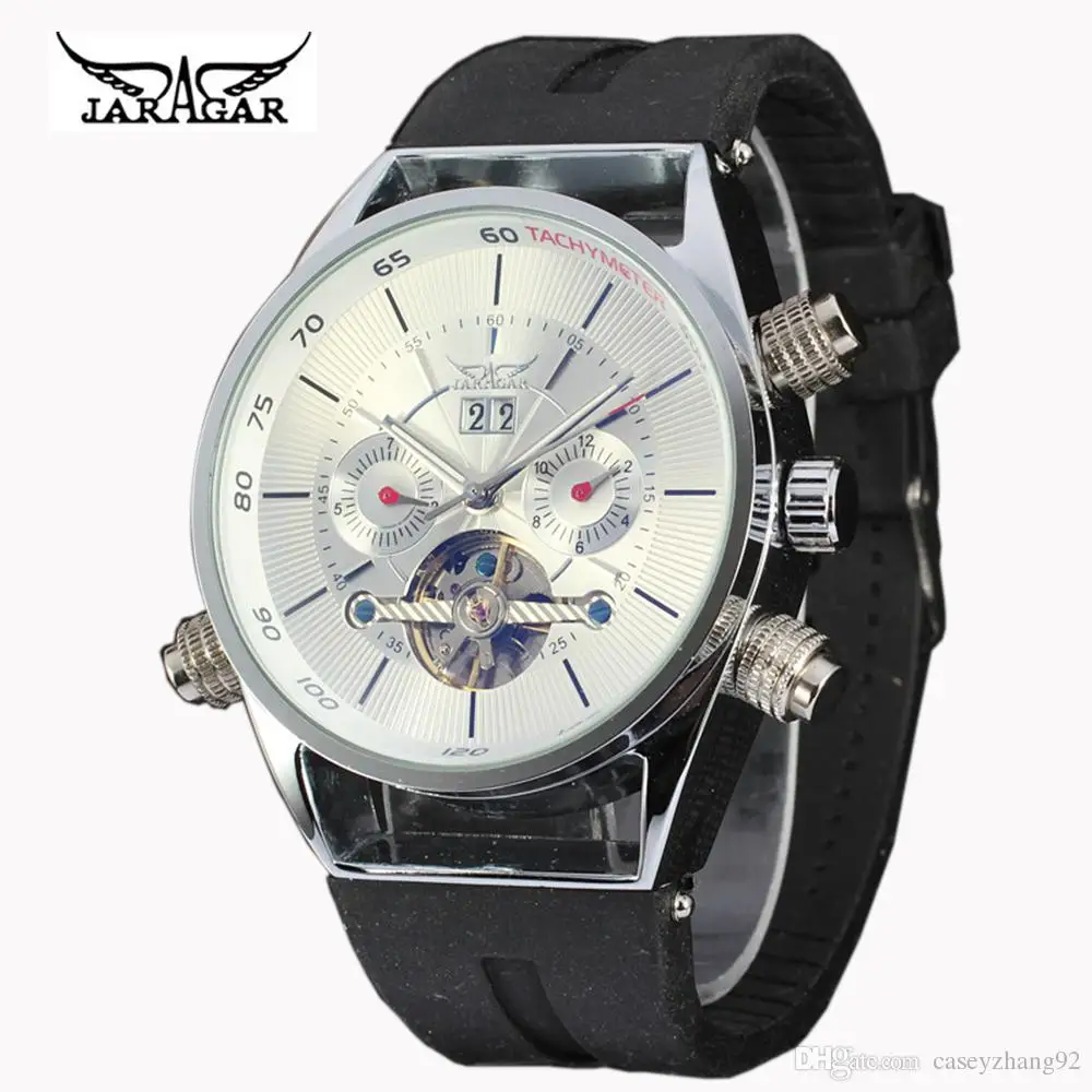 JARAGAR Watches Men Luxury Flying Automatic Tourbillon Watches Rubber Calendar Mechanical erkek kol saati Montre Homme