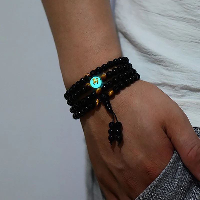 

Dragon Black Buddha Mala Beads Bangles&Bracelets Handmade Jewelry Ethnic Glow in the Dark Bracelet for Women or Men VIMIO