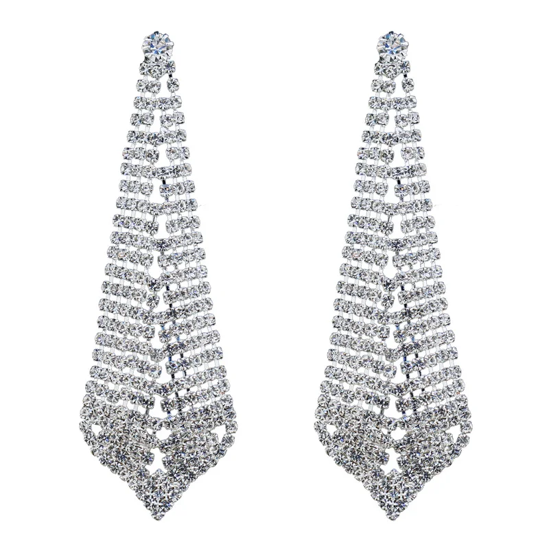 

Chran Silver Plated Shining Rhinestone Chandelier Dangle Long Earrings for Women Unique Design Wedding Bridemaids Earrings