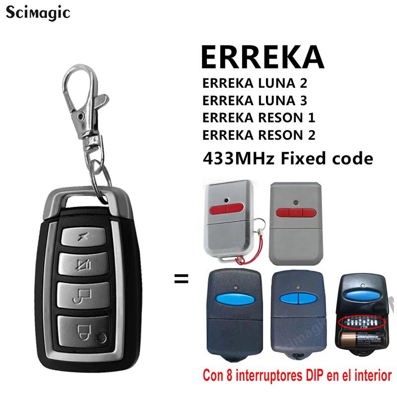 Garage Remote Control Compatible ERREKA RESON 1 LUNA 2 433mhz Duplicator Big Button 8 Dip Fixed Code Clone electric door lock system