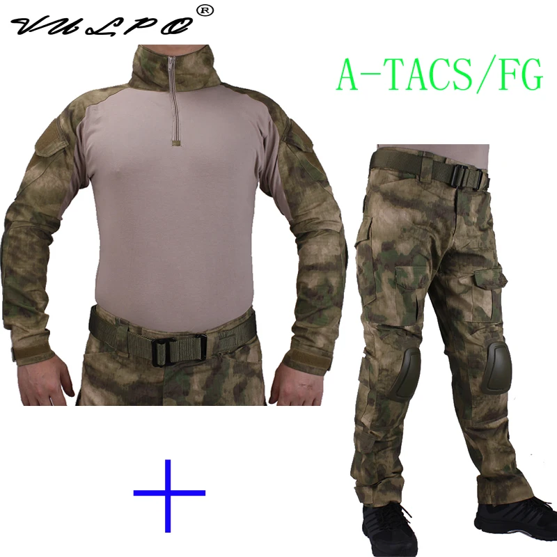 VULPO Hunting Camouflage BDU AT-FG Combat Uniform Shirt Met Broek En Elbow & KneePads Ghilliekostuum Jacht | Спорт и развлечения