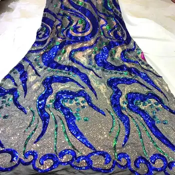 

Latest Blue Sequin African Lace Fabric 2020 High Quality Lace French Mesh Lace Fabric With Sequins For Nigerian Party Dress HS04