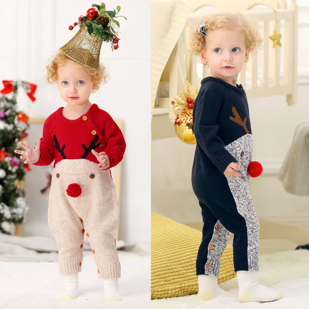 Рождественское боди для маленьких детей; Детский комбинезон; свитер; комбинезон для мальчиков и девочек; трикотажная одежда с рисунком оленя