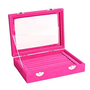 

Jewelry Box Organizer 8 Grids with Glass Showcase Storage Container - Red