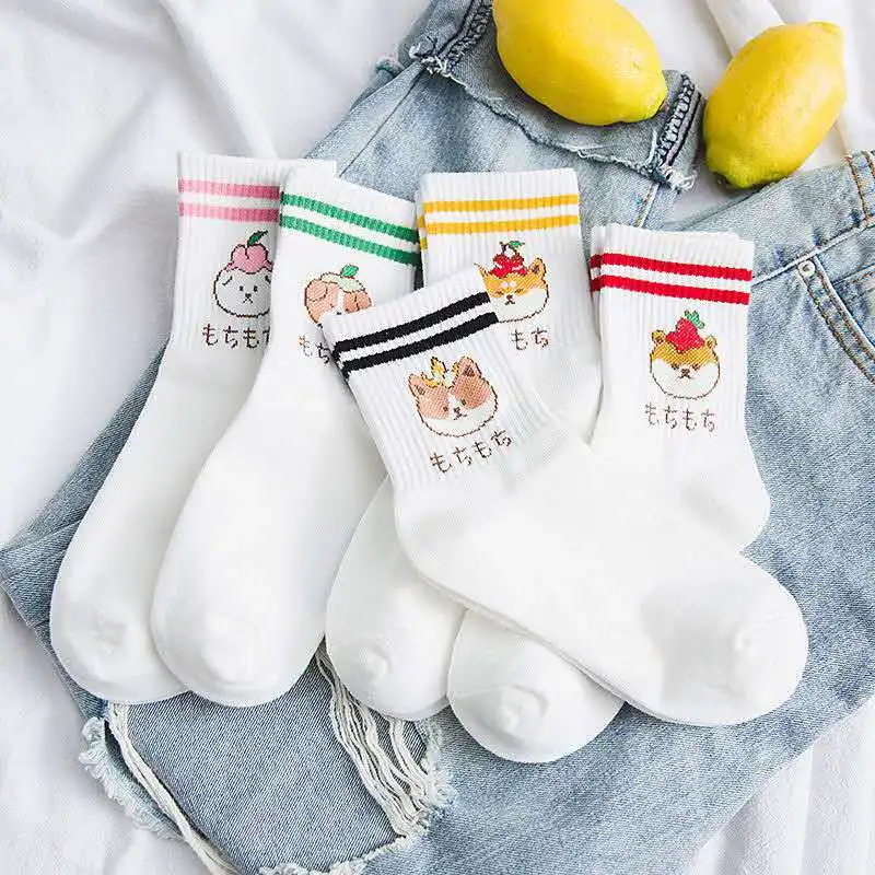 5 Pairs= 10 Pieces Cute CartoonSummer Women Socks Sriped Kawaii Funny