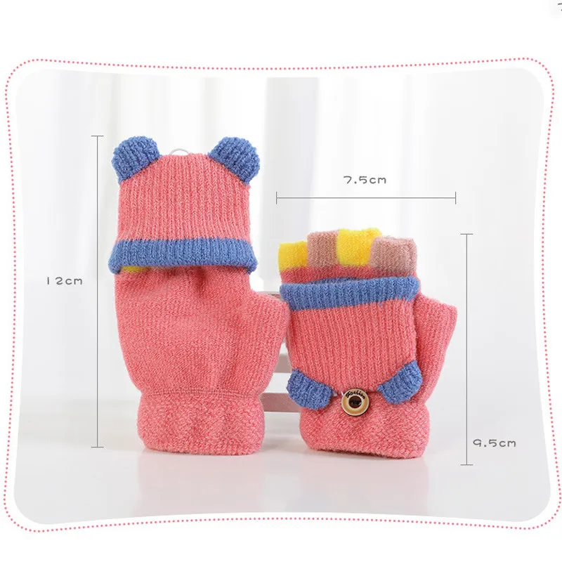 Baby Winter Gloves Children Girls Boy 2-5 Years Half Fingers Flip Cover Gloves Boys Animal Warm 7.5*9.5cm Mittens Knitted Gloves