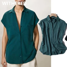 

Dave&Di england style office lady pockets cotton solid blouse women blusas mujer de moda 2020 tank shirt womens tops and blouses