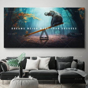 

Hd Print Home Decor Canvas Painting Wall Decor Quote Elephant Poster Dreams Weigh More Than Excuses Wall Art Picture Living Room