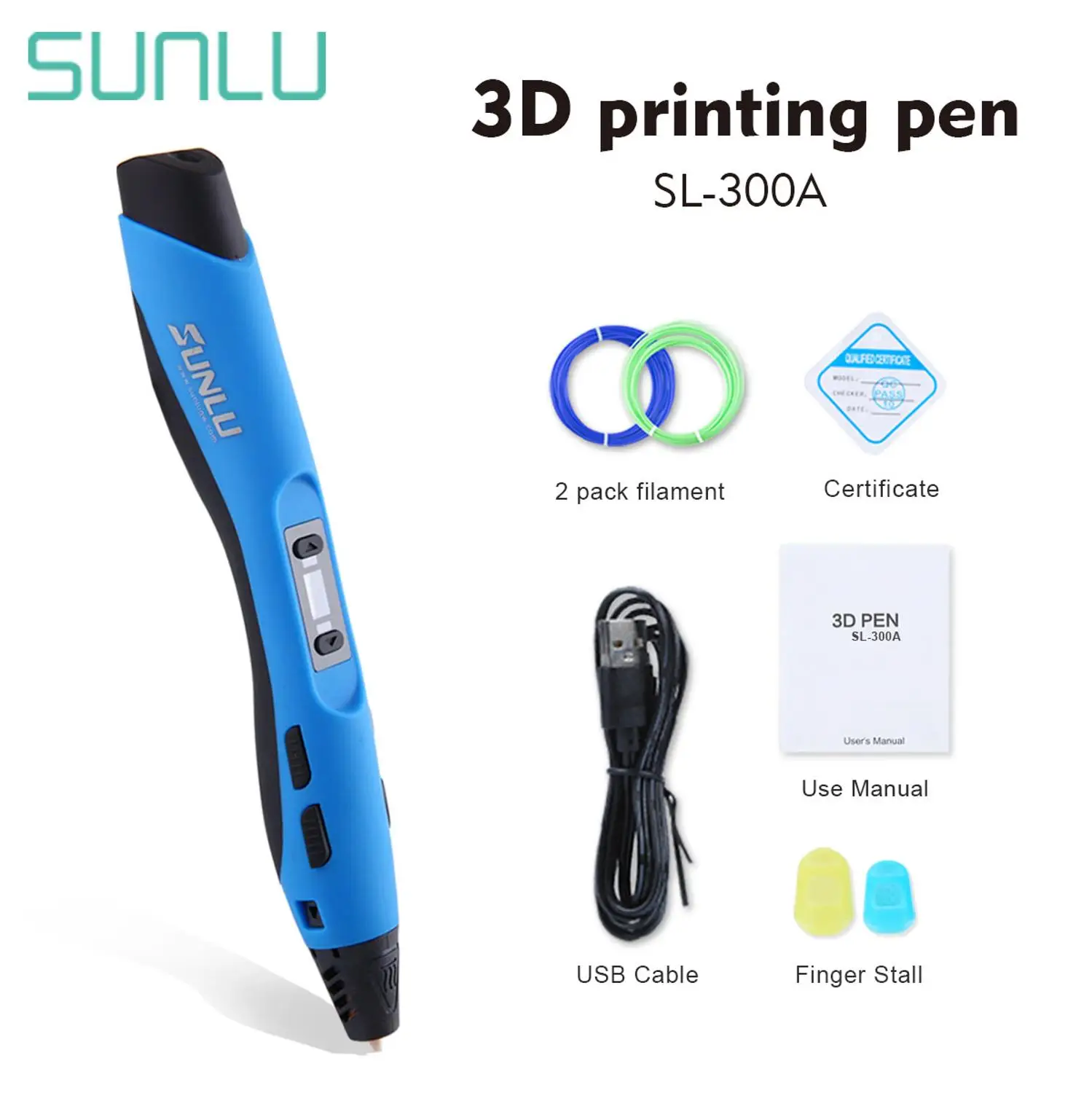 3D Ручка для рисования с ЖК-экраном SUNLU обучающая ручка может управлять низкой температурой безопасна для детей - Цвет: SL-300A-Blue