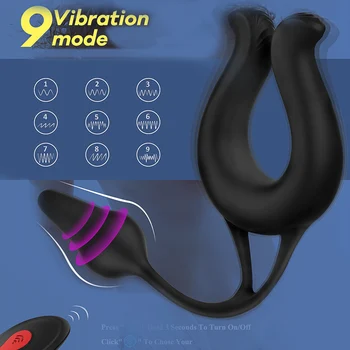 9 Modes Vibrating Penis Massager Ring Dildo Sex Toys for Men Scrotum Massager Male Chastity Cage Testicle Bondage Vibrators 3