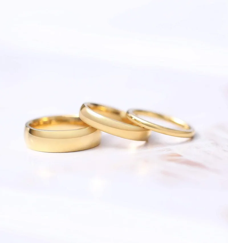 Wedding Rings 2mm 4mm 6mm Titanium Ring Men Women 14K Gold Plated Dome High Polished Wedding Band Unisex Comfort Fit Size 3-13.5