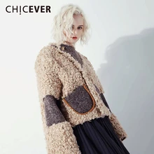 CHICEVER пальто из овечьей шерсти в стиле пэчворк хитовых цветов для женщин, винтажные куртки с круглым вырезом и длинным рукавом, женская модная одежда, новинка