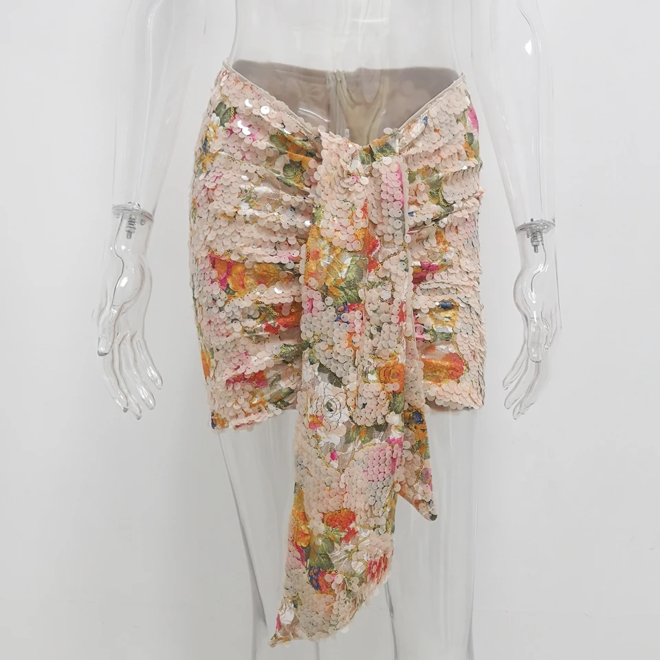 Женская шикарная драпированная мини-юбка, блестящие юбки с пайетками, сексуальная Женская Клубная юбка, роскошная обтягивающая одежда для клубной вечеринки на день рождения
