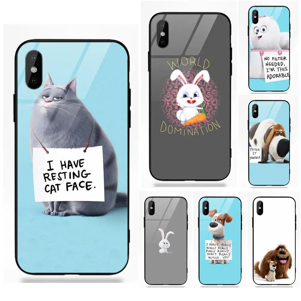 

Secret Life Of Pets Bunny Soft TPU Frame+Tempered Glass Design Customized For Apple iPhone X XS Max XR 5 5C 5S SE 6 6S 7 8 Plus