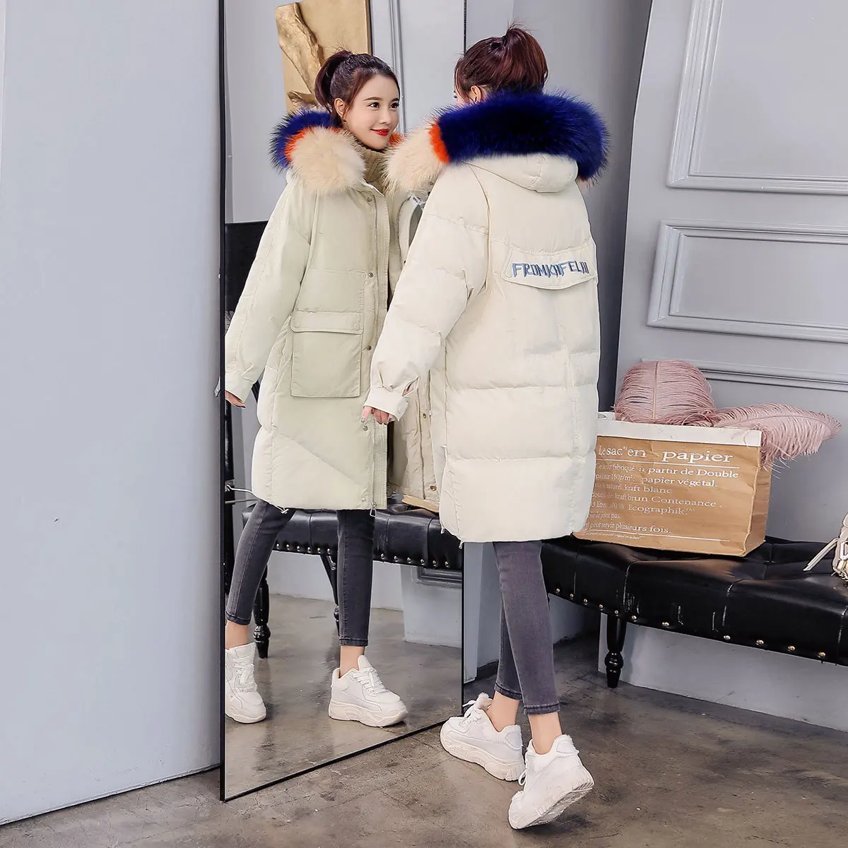 

Winter down Jacket Cotton-padded Clothes Mid-length 2019 New Style Korean-style Loose-Fit over Knee Thick Cotton Overcoat