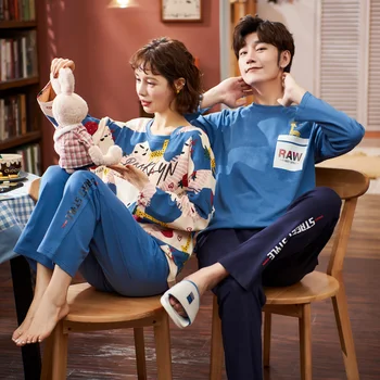 

Couple Pajamas Set Autumn Warm Thick Pyjamas Women and Men Pajamas Long Sleeve Cotton Sleepwear Family Pijama Green Daisy Pijama