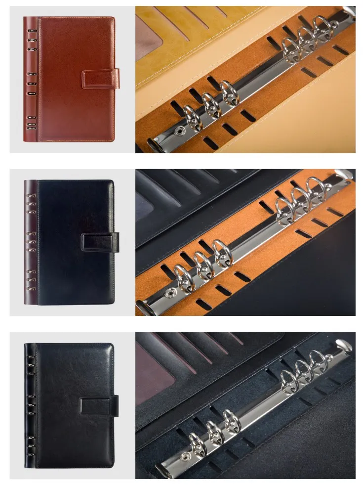 Caderno de Couro Preto com Logotipo Personalizado Fichário de Folhas Soltas para Empresários a5 Material de Escritório a6 b5 Fichário de Fichário - Imagem 6