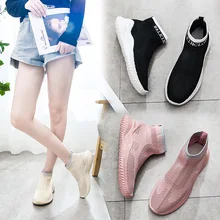 NIKEZI/Женская прогулочная обувь; высокие ботинки из сетчатого материала; слипоны для фитнеса; вязаные носки; дышащие легкие кроссовки