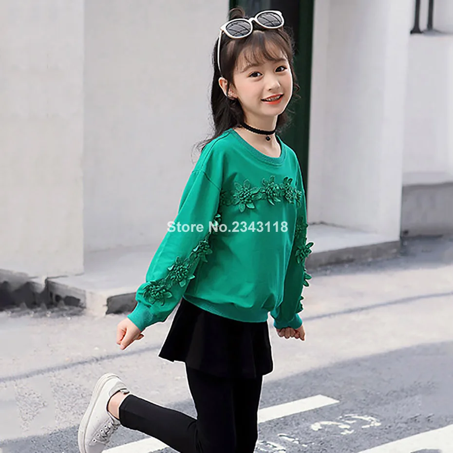 

Spring Clothing Set For Girls Solid Girls Suit Flowers Children's Clothes Set 2 Pcs Casual Clothes For Teen Girls 6 8 12 Years