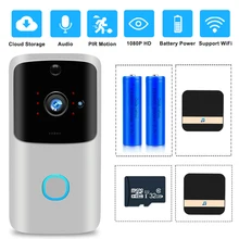 Visiophone intelligent wi fi 720P, sonnette intelligente, Vision nocturne IR, alarme PIR, sans fil, sécurité, carte SD