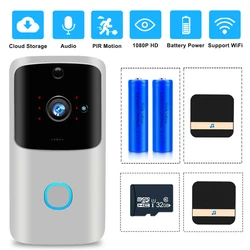 Visiophone intelligent wi fi 720P, sonnette intelligente, Vision nocturne IR, alarme PIR, sans fil, sécurité, carte SD 