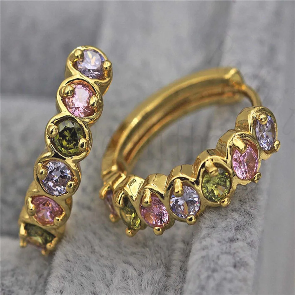 

Luxury Hoop Earrings for Women's earrings Gold Color Earrring with Colorful Rainbow Zircon Trendy Jewelry Wedding accessories