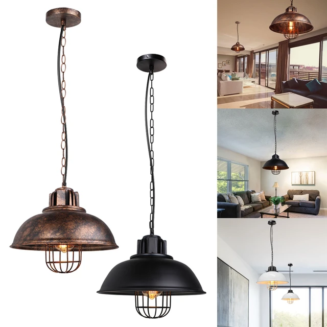 Abat-Jour de Plafonnier Cercle E27 Lustre Fer Rétro Industrielle en Métal  Anneaux Lampe Suspension Luminaire LED Antique Pendante pour Chambre Salon