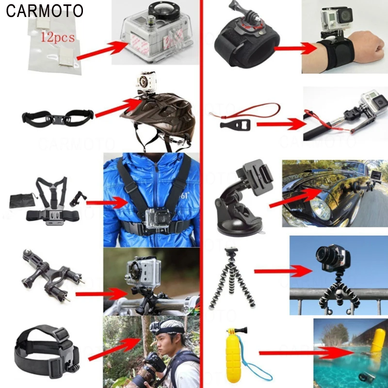 Для Gopro набор аксессуаров для go pro hero 7 6 5 4 3 kit 3 way селфи палка для Eken h8r/для xiaomi для yi EVA case VS77